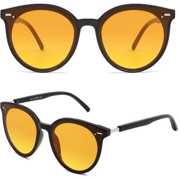 ⚡SOJOS Womens Orange Trendy Classic Round Retro Vintage Large Frame Sunglasses - Picture 3 of 5